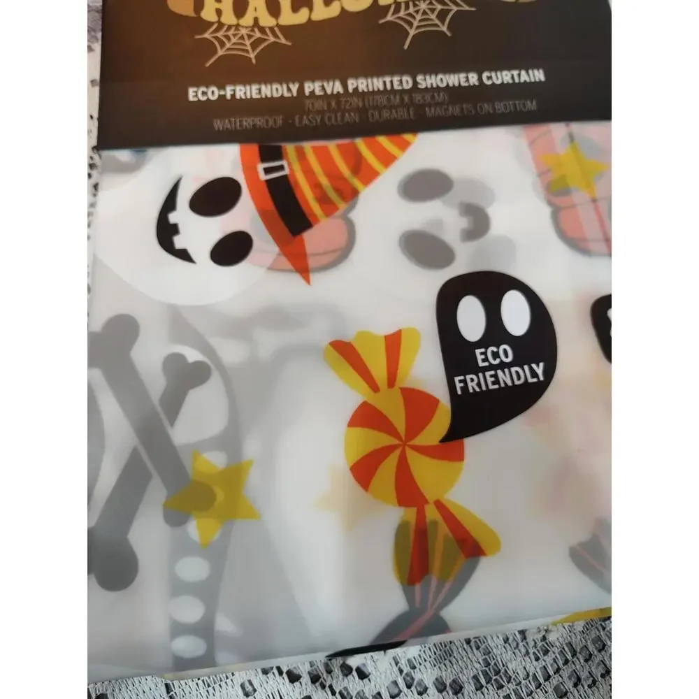Happy Halloween Shower Curtain Eco Peva 70”x 72” Dog Costumes Trick or Treat Boo
